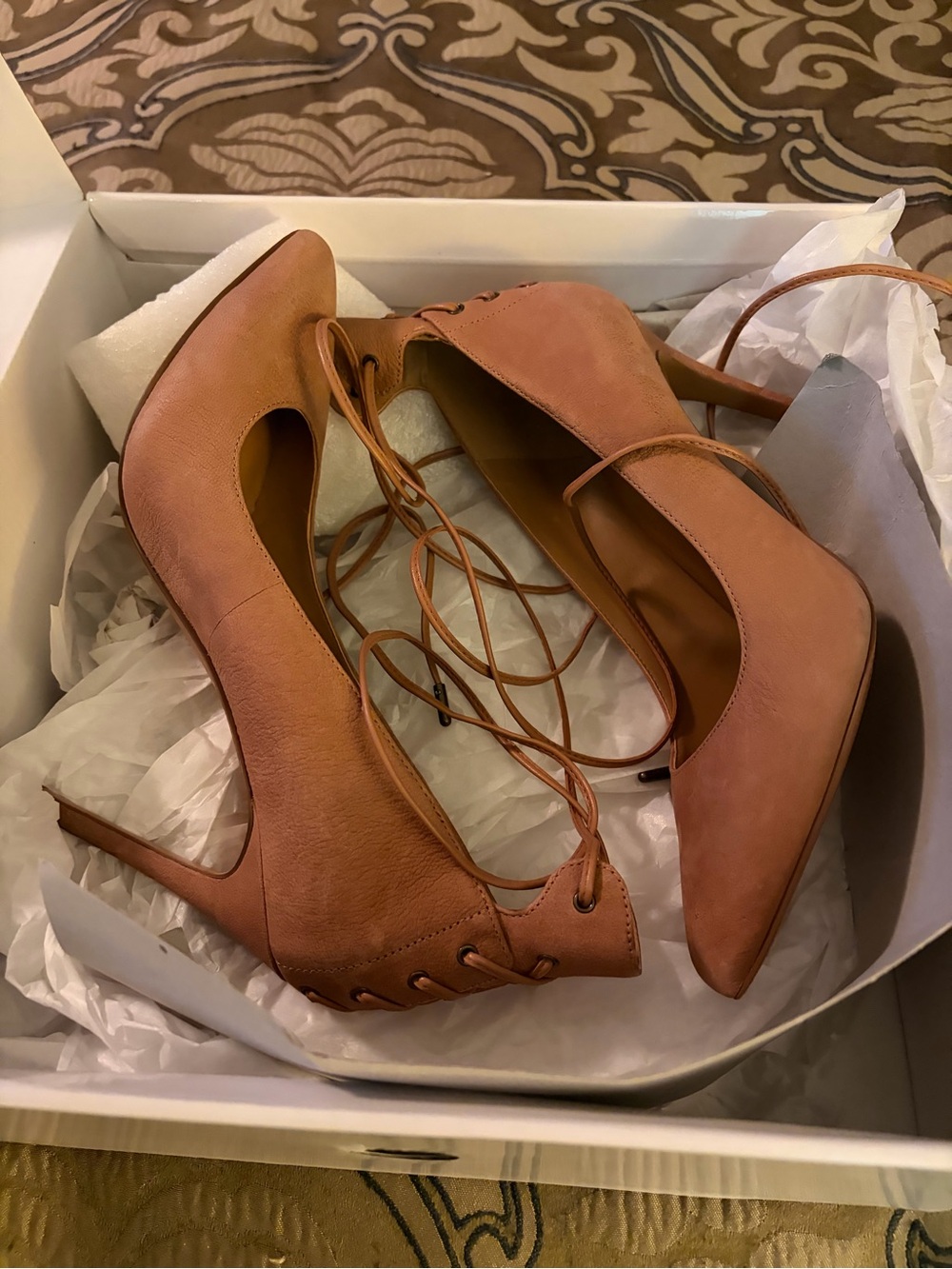 Nine West Women's Lace-Up Pointed Toe Pumps in Tan Brown